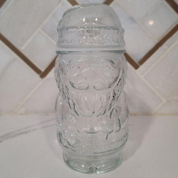 Vintage Santa Claus Clear Glass Canister Jar Container Kitchen Storage candy - Picture 1 of 6